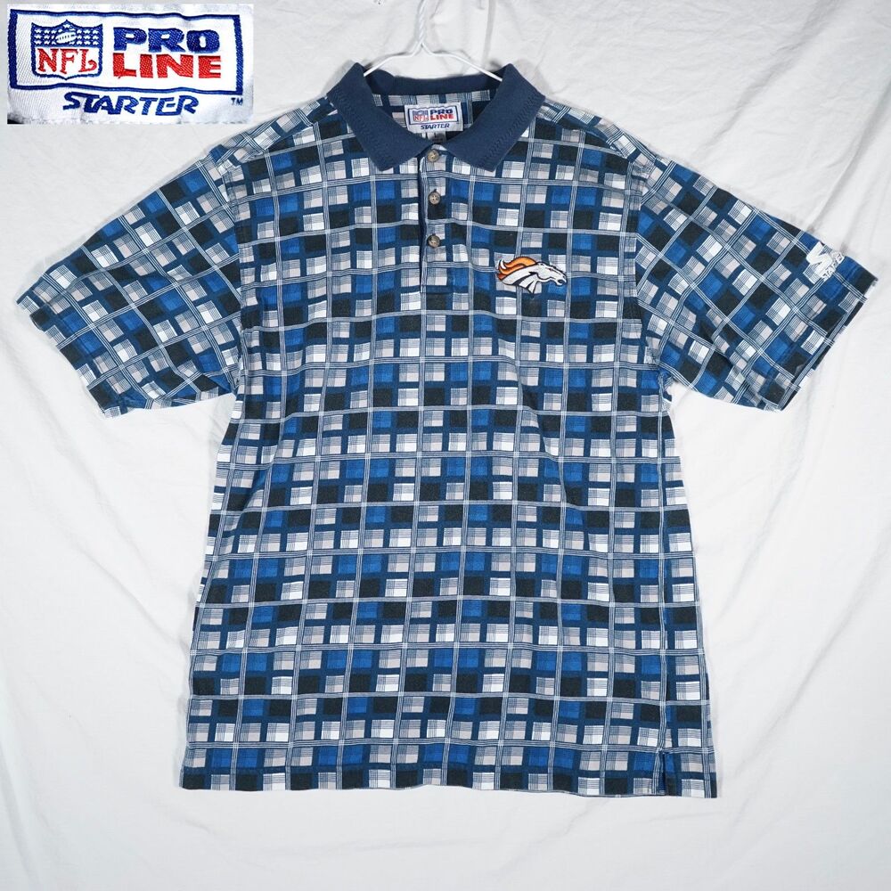 NFL Pro Line Starter Vintage Polo Shirt Denver Broncos Pattern Blue XL